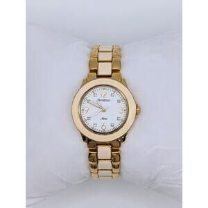 Armitron Now Gold Tone Enamel Inlay Bracelet Watch White Dial Model 75/3898GP